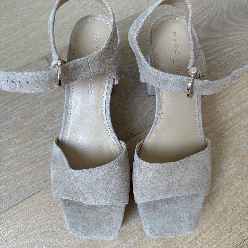 Marc Fisher Tan Heels with Ankle Strap